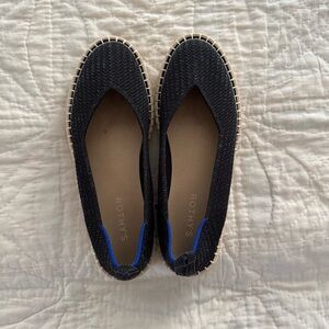 Rothy's Black Knit Pointed-Toe Flats with Blue Trim